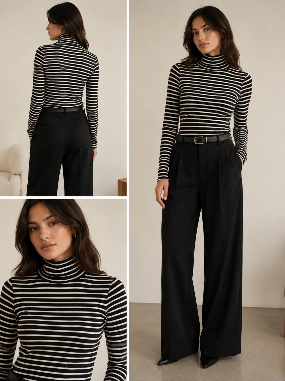 Aritzia Black & White Striped Turtleneck Long Sleeve Top